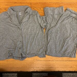 Gray Button-Up short sleeve Shirt and pajama Pants Set